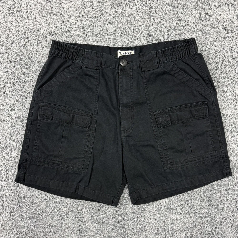 Talos Shorts Mens 34 Black Cargo Elastic Waist Canvas Outdoor Hiking Casual - Picture 1 of 6